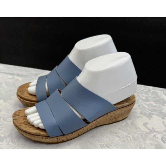 Kork Ease Size 8M Menzie Blue Leather‎ Slip On Wedge Comfort Sandal Comfort - Picture 1 of 12